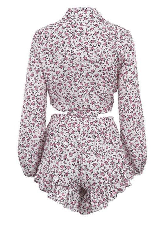 Ruffled Floral Two Piece Set In Lightweight Fabric