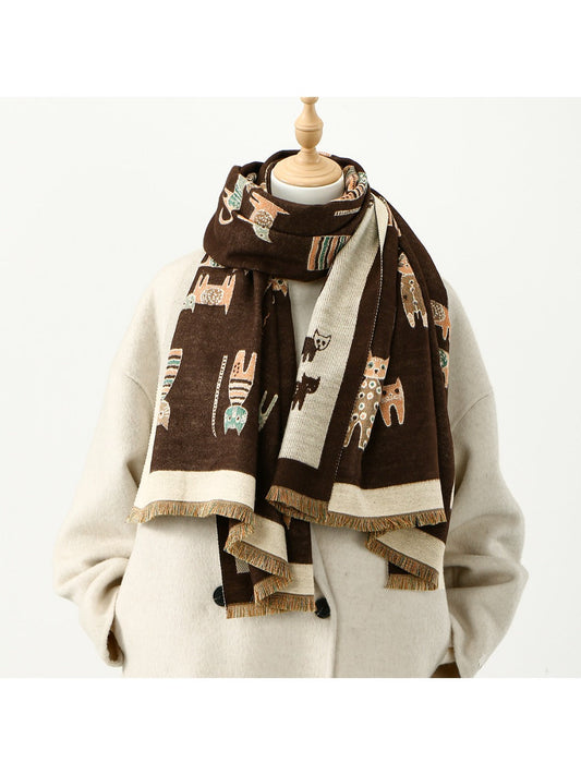 Sscarvii - Fashionable Cat Print Winter Scarf