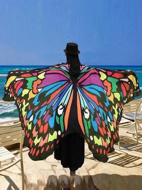 Chiffon Beach Butterfly Wing Print Shawl For Women