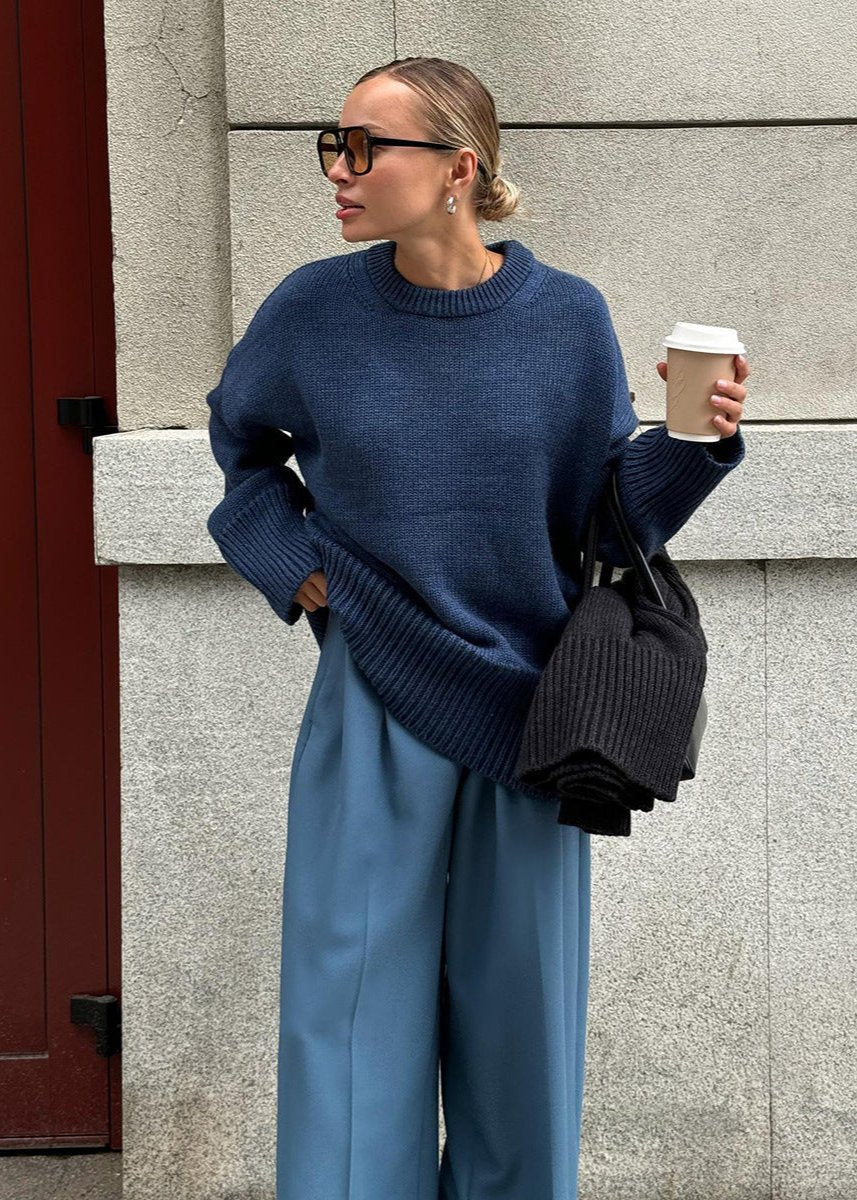 Relaxed Knit Sweater In Cozy Midnight Blue