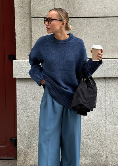 Relaxed Knit Sweater In Cozy Midnight Blue