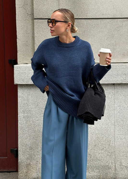 Relaxed Knit Sweater In Cozy Midnight Blue