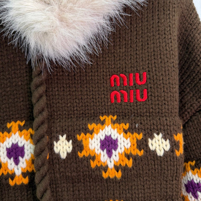 Miu 26s Isle Hooded Sweater Brown Wool 345074