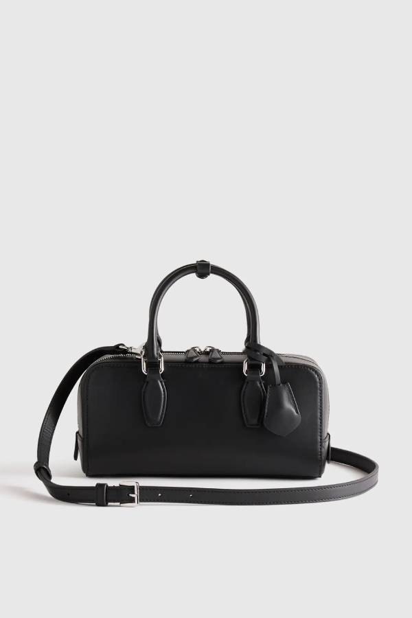 Italian Leather Mini Bowler Crossbody Satchel