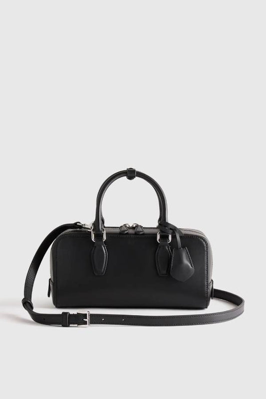 Italian Leather Mini Bowler Crossbody Satchel