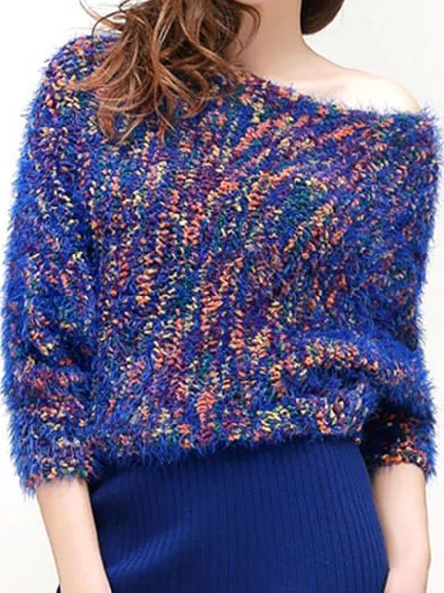 Casual Print Off-Shoulder Long Bat Sleeve Women Sweaters