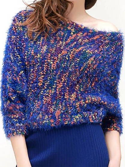 Casual Print Off-Shoulder Long Bat Sleeve Women Sweaters
