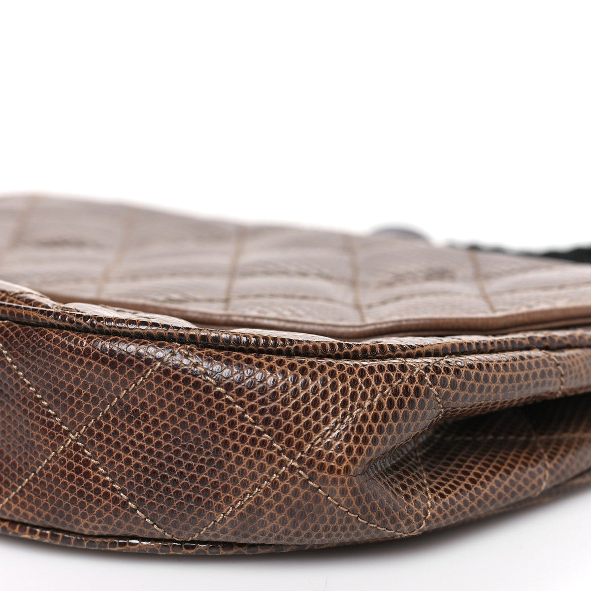Lizard Quilted Rope Half Moon Clutch Dark Brown