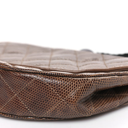 Lizard Quilted Rope Half Moon Clutch Dark Brown