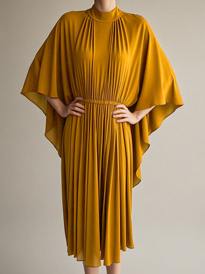Batwing Sleeves Loose Elasticity Pleated Midi Dresses