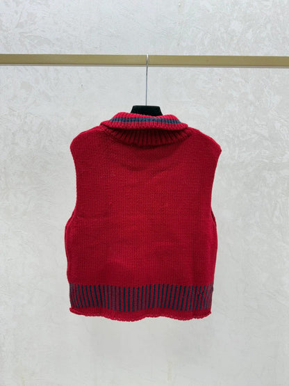 CC 26 Collared Knitted Vest Red and Cream Wool 331417