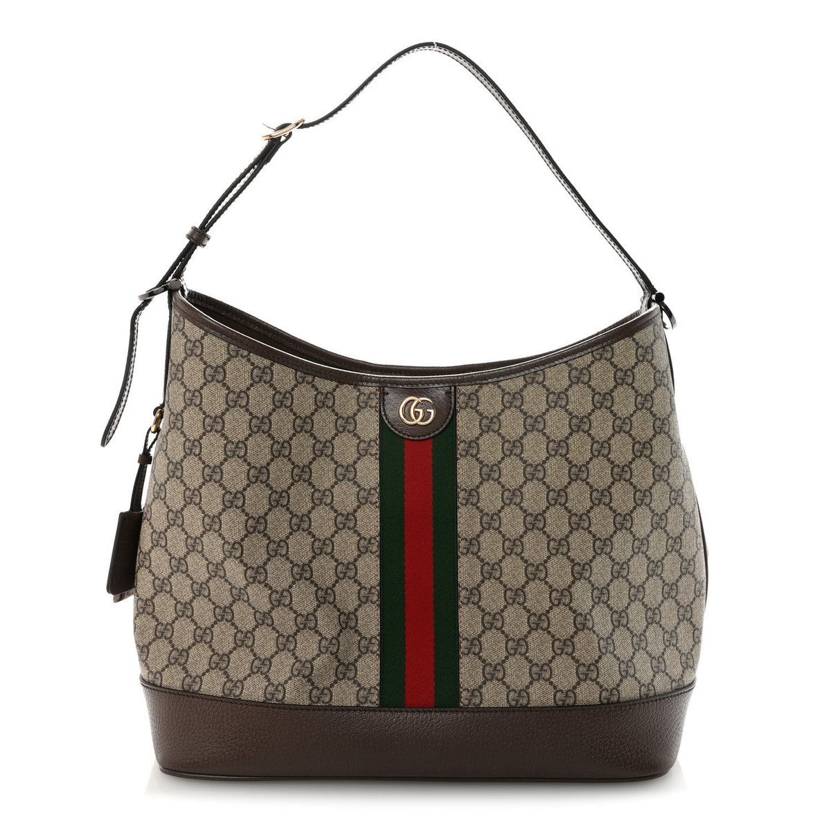 GG Supreme Monogram Textured Dollar Calfskin Web Large Ophidia Bucket Shoulder Bag Beige Ebony New Acero