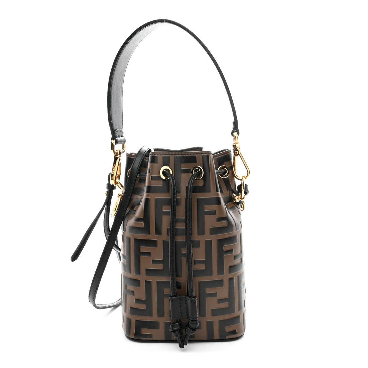 Vitello Liberty F is Fendi Bi-Color FF 1974 Embossed Mini Mon Tresor Bucket Bag Maya Black