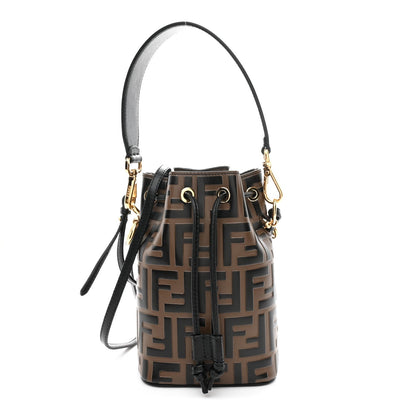Vitello Liberty F is Fendi Bi-Color FF 1974 Embossed Mini Mon Tresor Bucket Bag Maya Black