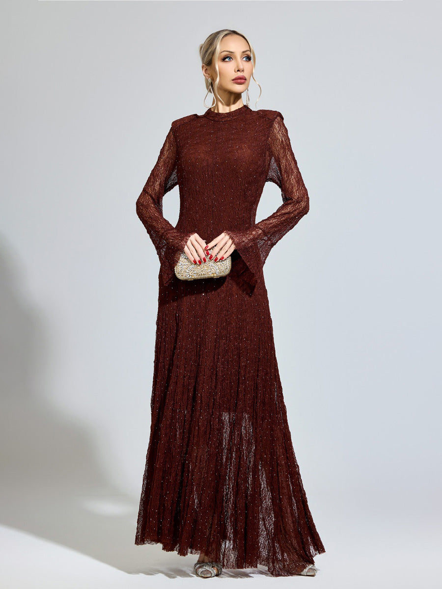 Octavia Brown Lace Long Sleeve Dress