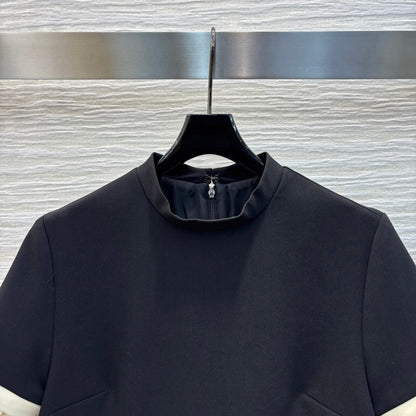 Prada 25 Patchwork Short-sleeved Dress Black mix Beige Cotton