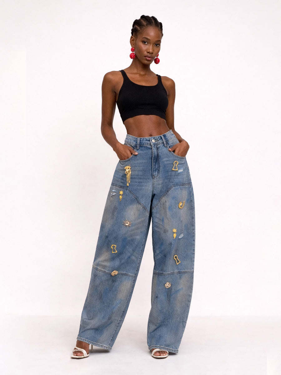 Esmeralda Irregular Metal Button Jeans