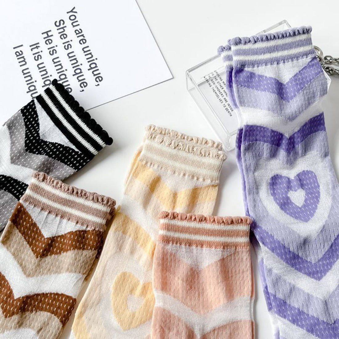 Rufia - Hollow Heart Pattern Mid-Calf Stockings