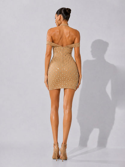 Vanessa Sexy Deep-V Rhinestone Bodycon Mini Dress