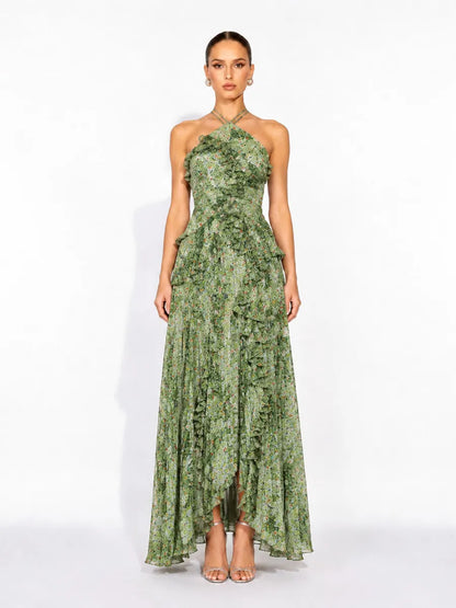 Arianne Pleated Print Sleeveless Maxi Dress