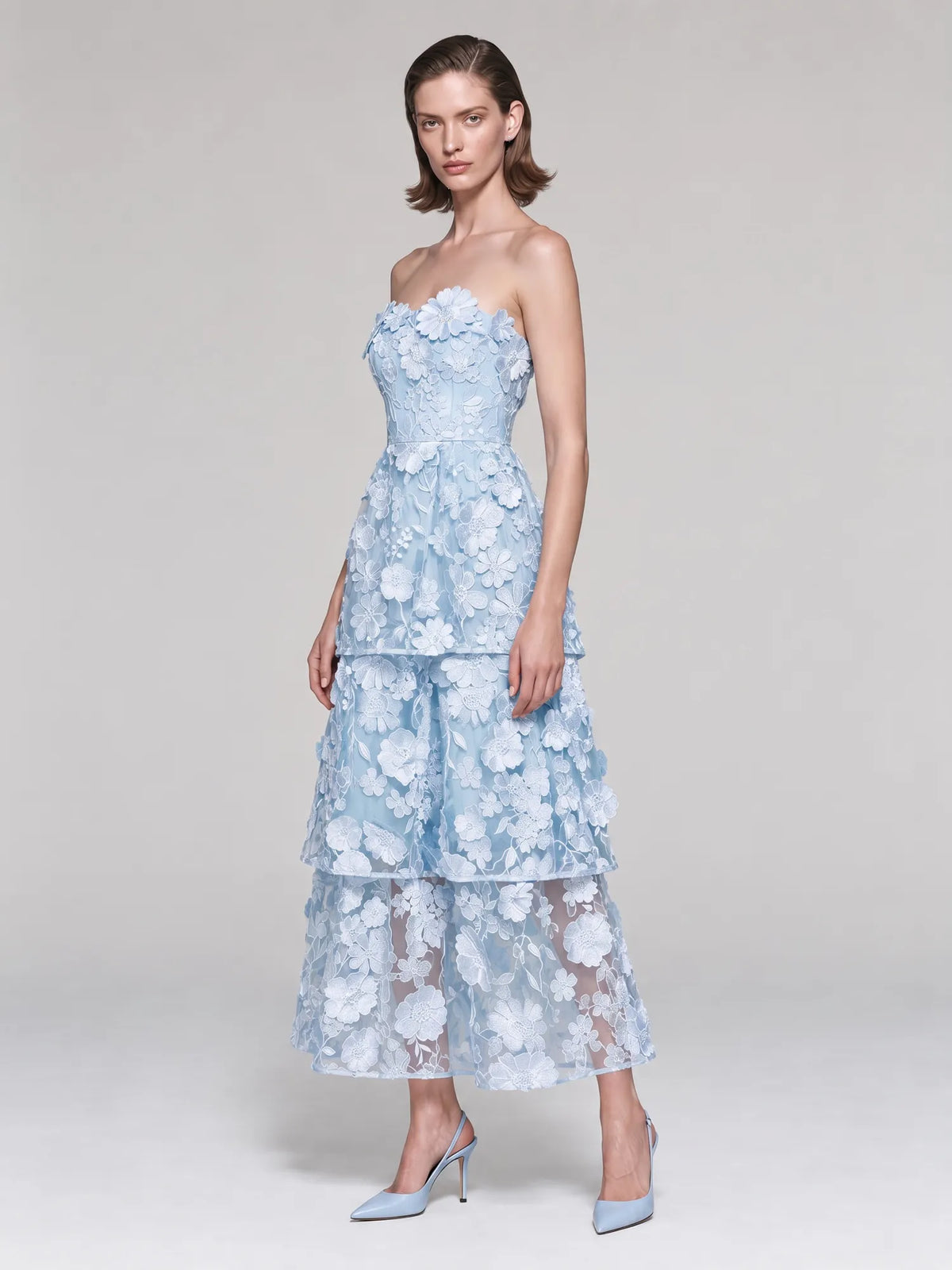 Maeve 3D Floral Tiered Midi Dress