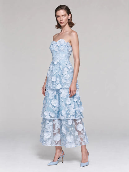 Maeve 3D Floral Tiered Midi Dress
