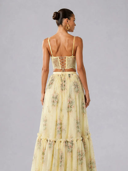 Cyra Chiffon Floral Print Maxi Skirt Set