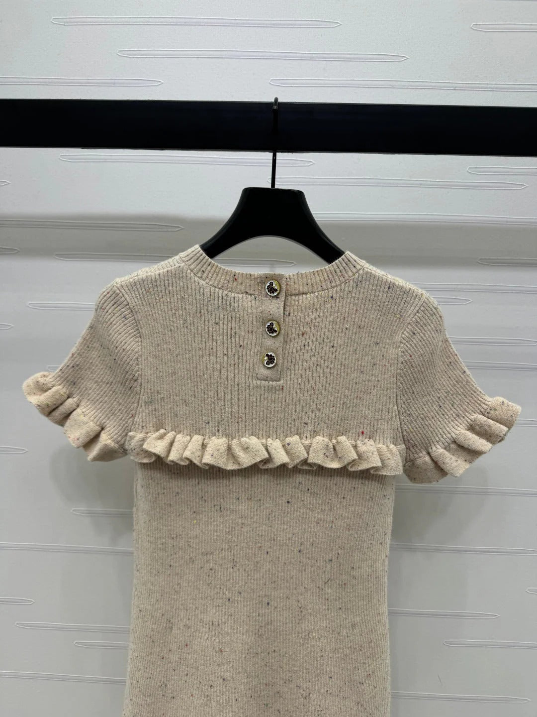CHANEL SHORT-SLEEVE KNIT DRESS WITH RUFFLED TRIMS 274885