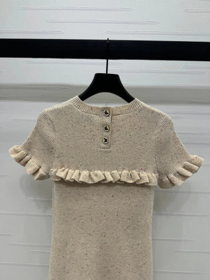 CHANEL SHORT-SLEEVE KNIT DRESS WITH RUFFLED TRIMS 274885