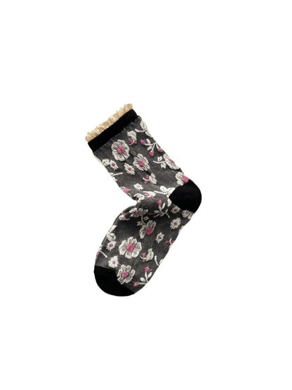 Rufia - Vintage Flower Mid-Calf Socks - Elegant &amp; Chic