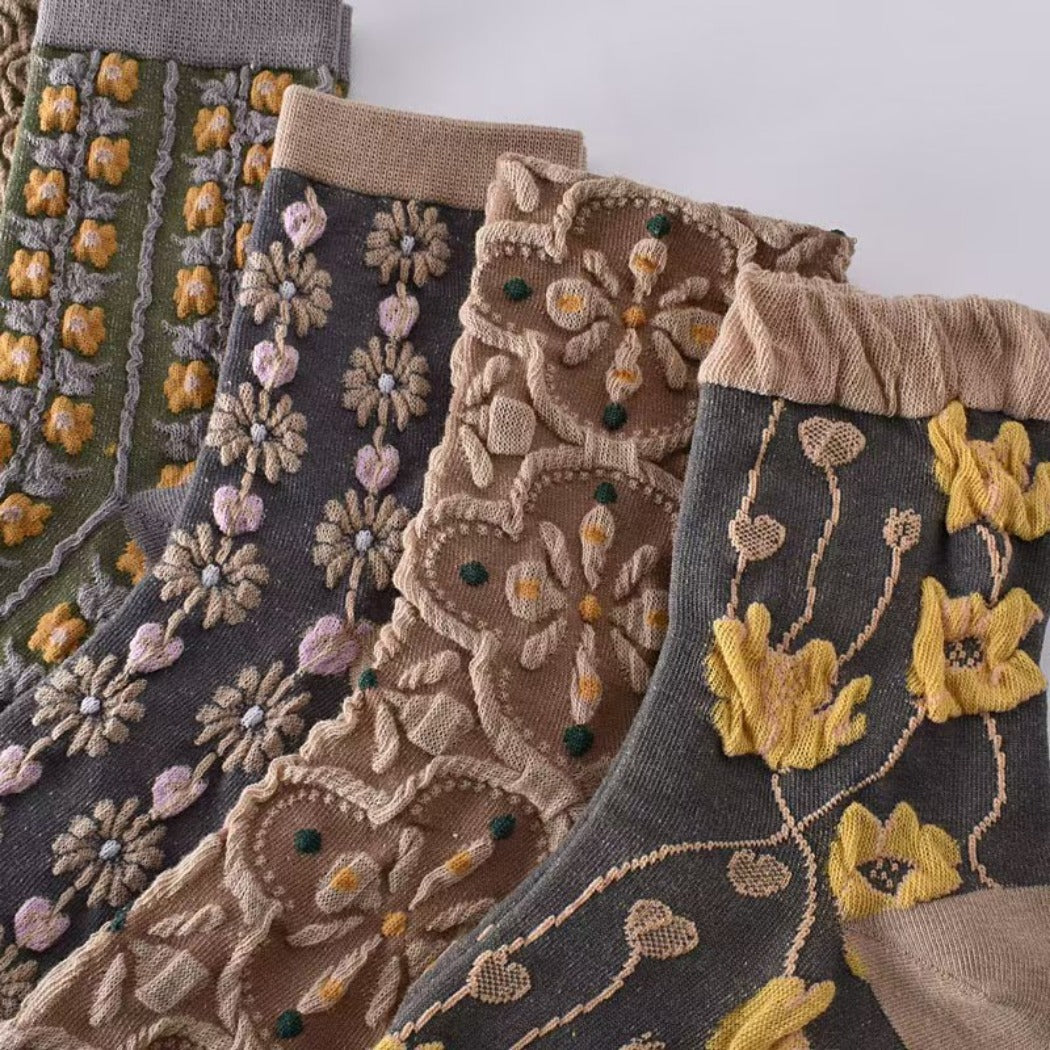 Rufia - Floral Knit Socks - Vintage &amp; Stretchy
