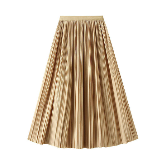 Solid Color Midi Pleated Skirt