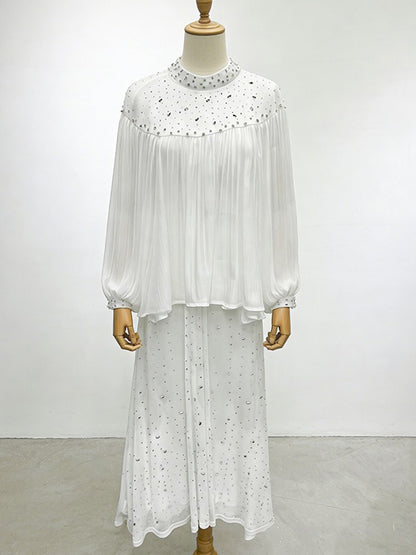 Isadora Mesh Lantern Sleeve Rhinestone Two Piece Set