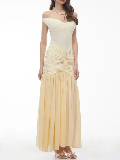 Lila Off-the-Shoulder Ruched Chiffon Maxi Dress