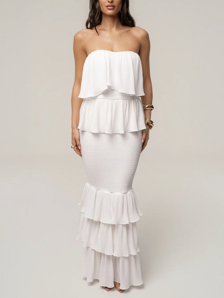 Luna Strapless Tiered Ruffled Chiffon Maxi Dress
