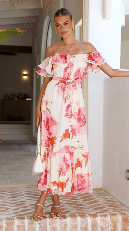 Chase Off Shoulder Maxi Dress- Pink Floral