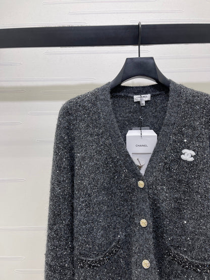 CC 26s Sequined V-Neck Cardigan Sweater Grey 344109