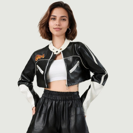 Color Block Crop Biker Jacket