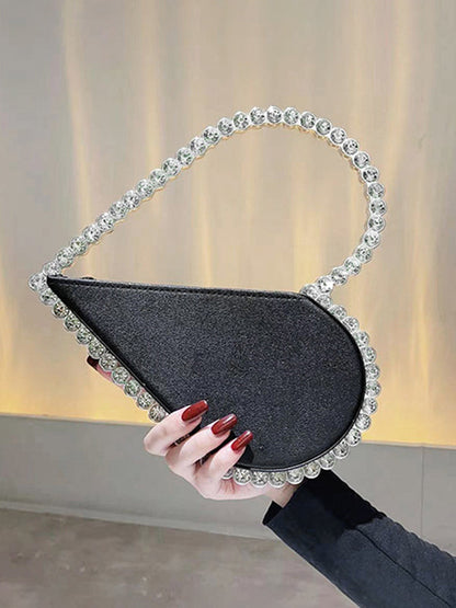 Contrast Color Heart Shape Hollow Rhinestone Zipper Evening Bags