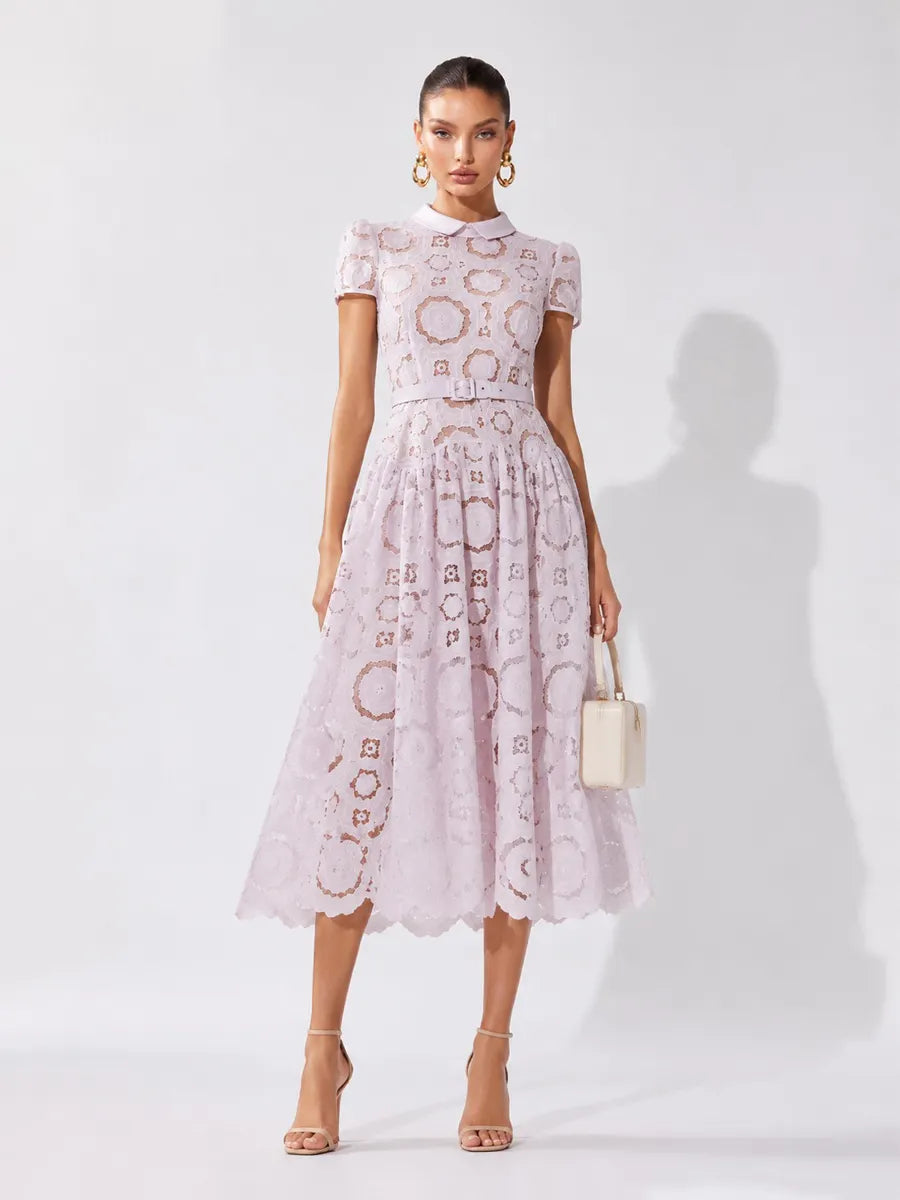 Yvette Cut-out Floral Lace Panel Midi Dress