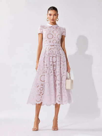Yvette Cut-out Floral Lace Panel Midi Dress