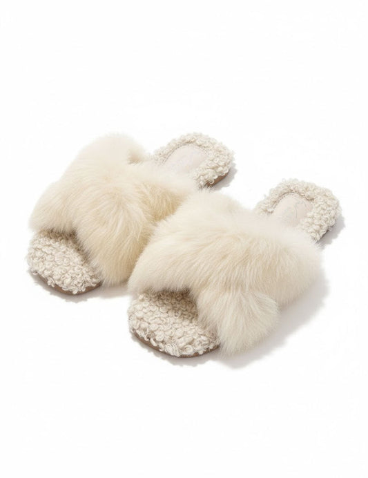 Simple Open Toe Cross Faux Fur Warm Slippers