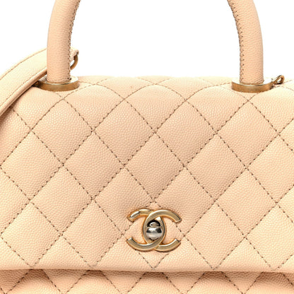 Caviar Quilted Mini Coco Handle Flap Beige