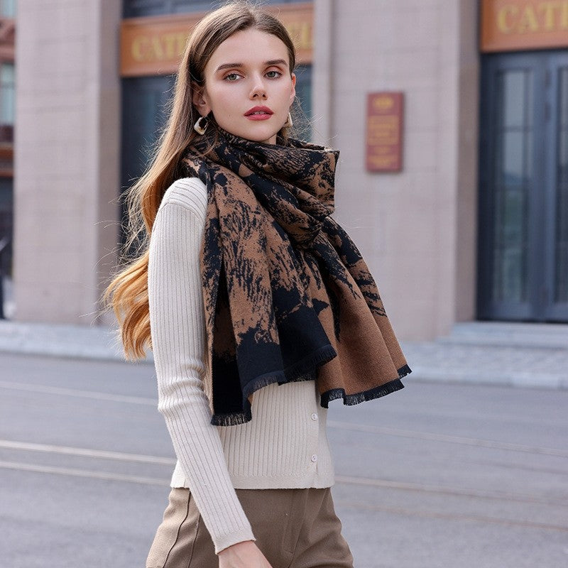 Jacquard Fringed Cashmere-Like Scarf