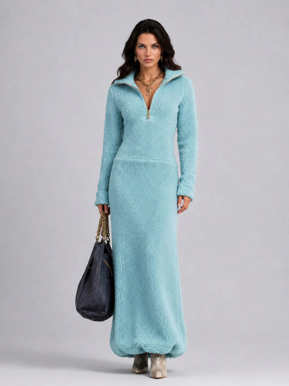 Sarah Fleece Maxi Dress with Polo Collar