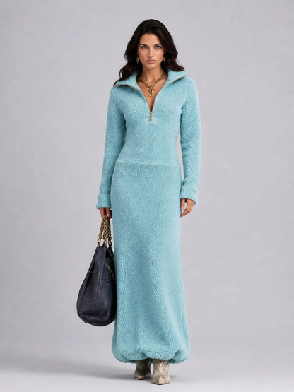 Sarah Fleece Maxi Dress with Polo Collar