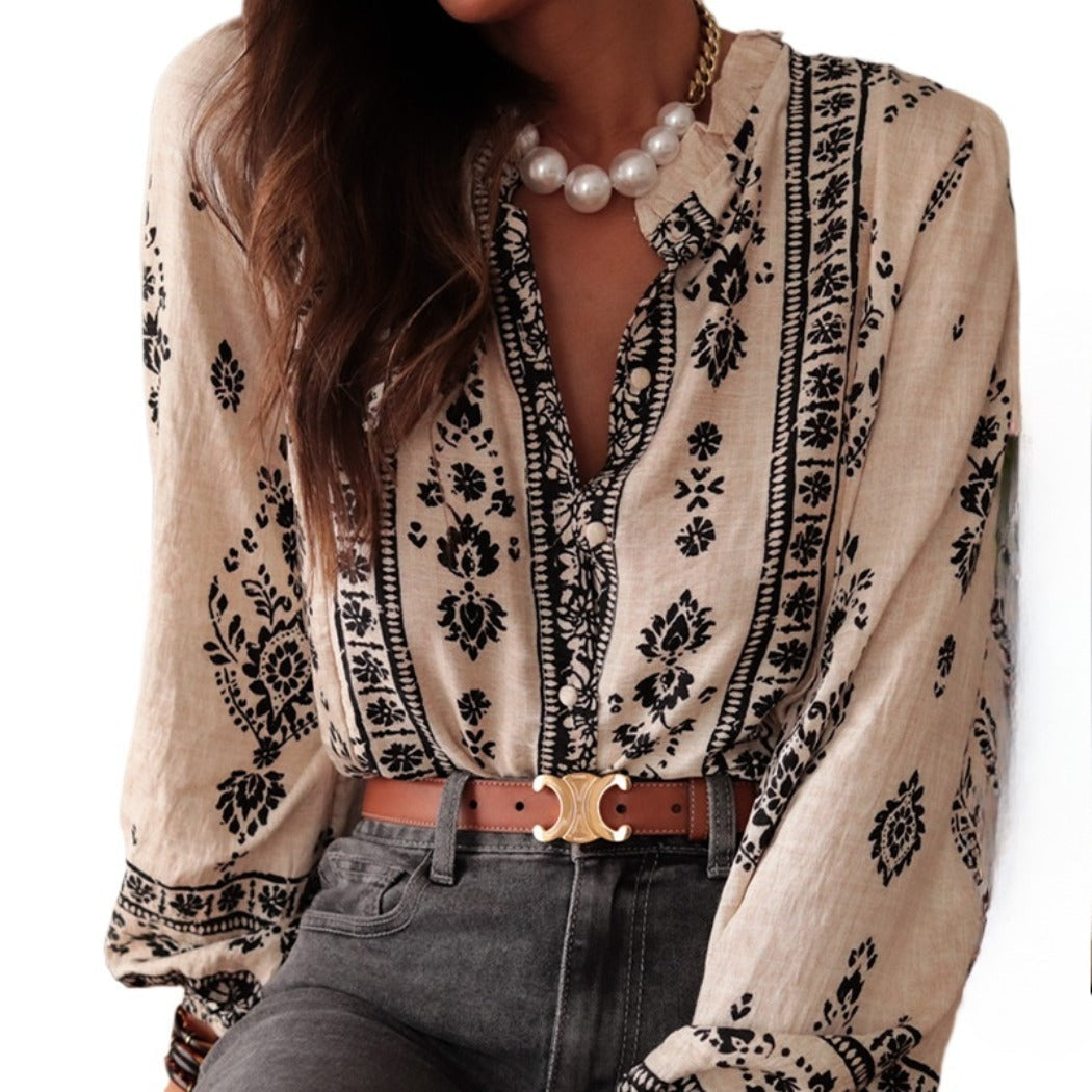 Crosa - Boho Elegant Floral Long Sleeves Blouse