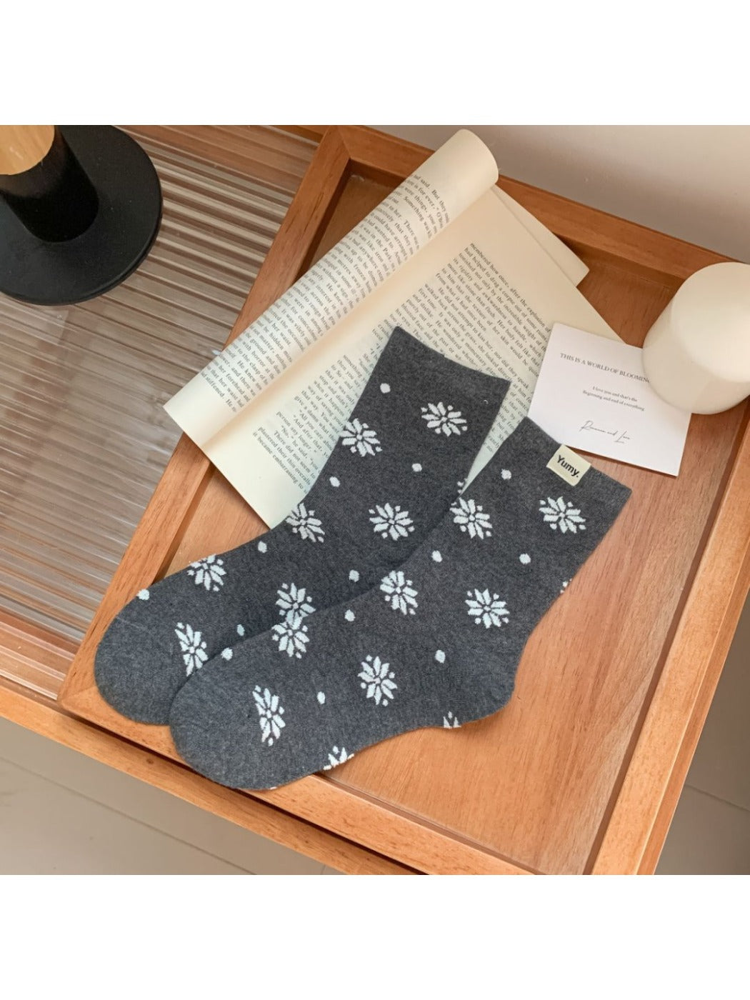 Rufia - Mid-Calf Winter Socks with Snowflake &amp; Dots Patterns