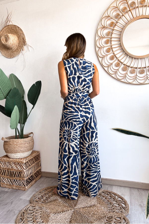 Summer Suit Swirl Print Sleeveless Jumpsuit