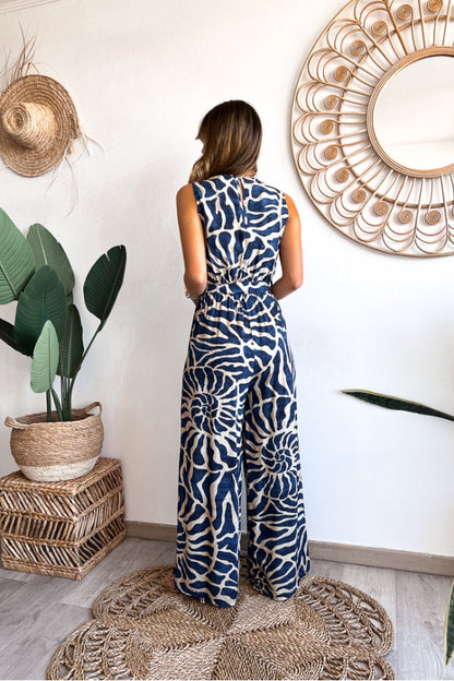Summer Suit Swirl Print Sleeveless Jumpsuit